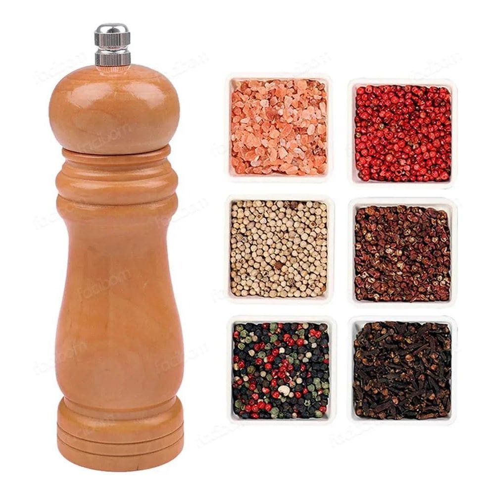 Moedor Manual Pimenta Sal Grãos Tempero Condimento Madeira
