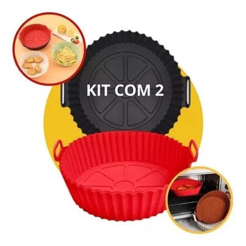 Kit 2 Cestos De Forma De Silicone Airfryer Protetor Forro An