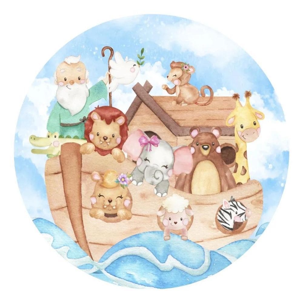 Painel Redondo Sublimado Em Tecido 1,5X1,5 Vári Arca De Noé