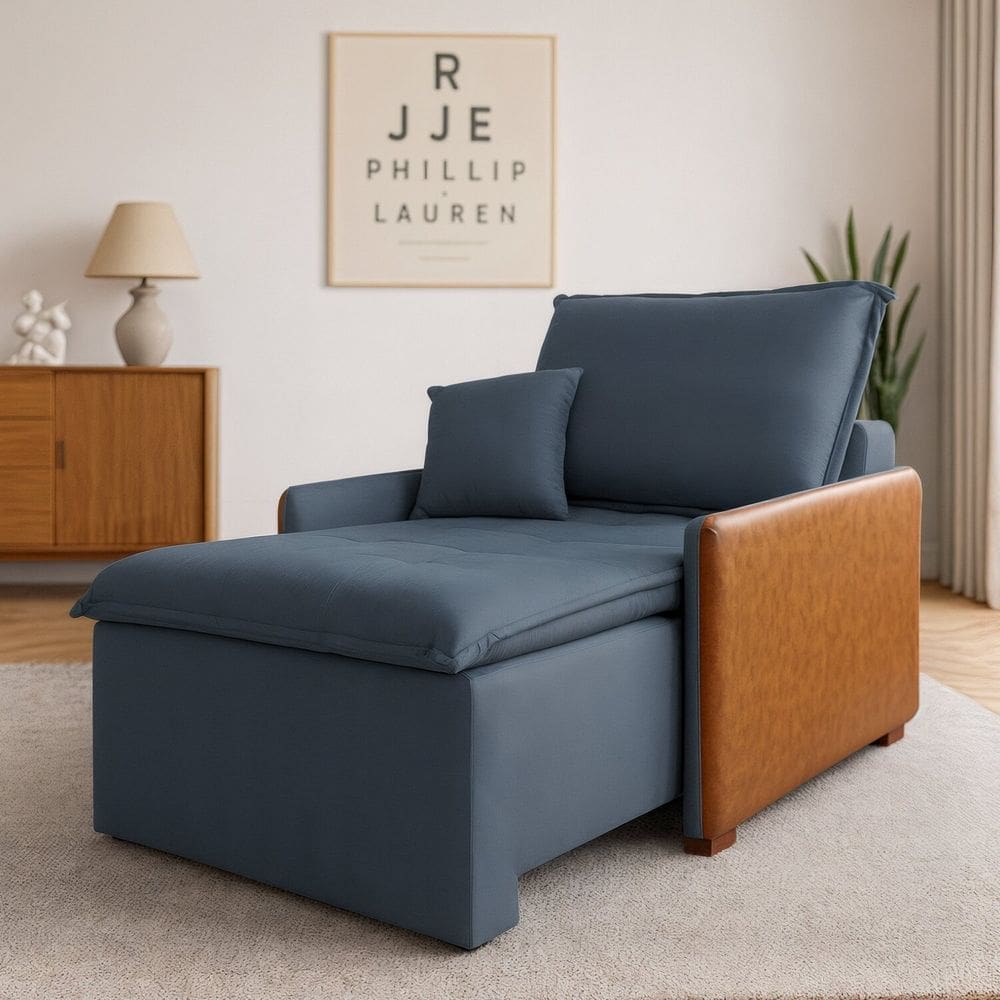 Poltrona Retrátil e Reclinável Base Madeira Maciça Luna Cinza