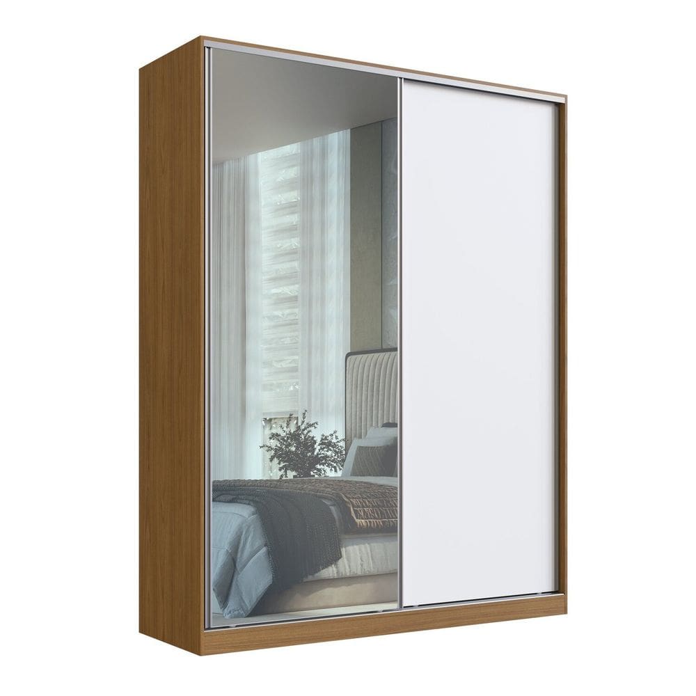 Guarda-roupa Solteiro com Espelho 2 Portas 3 Gavetas Rc2003 Freijó Marrom / Branco