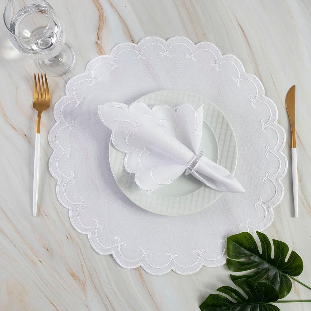 Jogo De Guardanapos Sousplat Americano 12 Peças Bordado Decorativo - Sparta Branco - 100% Poliéster