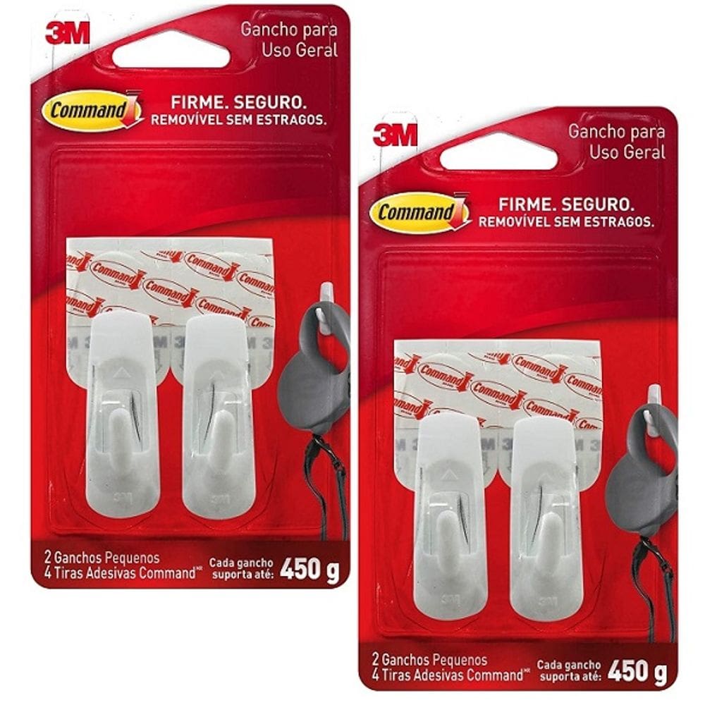 Kit com 4 Gancho Adesivo Command Pequeno ATE 450G 3M Branco