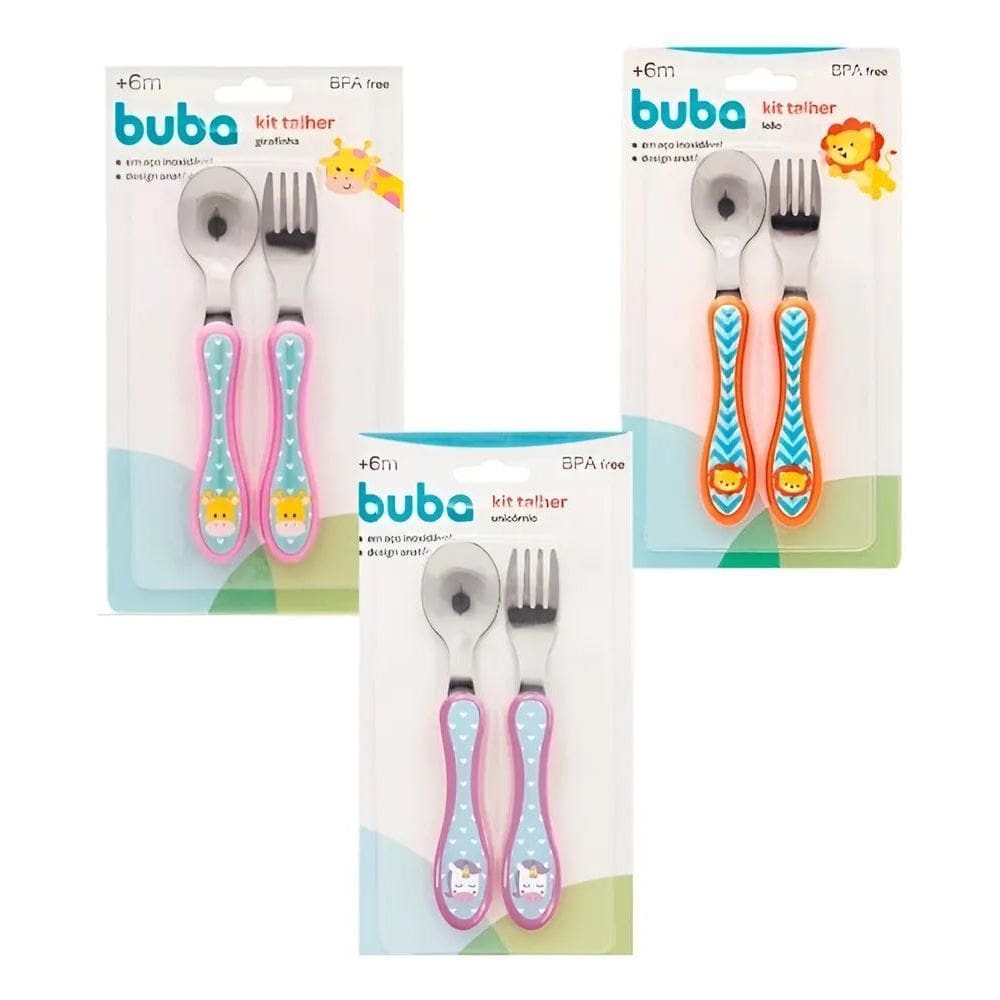 Kit Talher Infantil Animal Fun Buba Garfo Colher Bebê Girafa