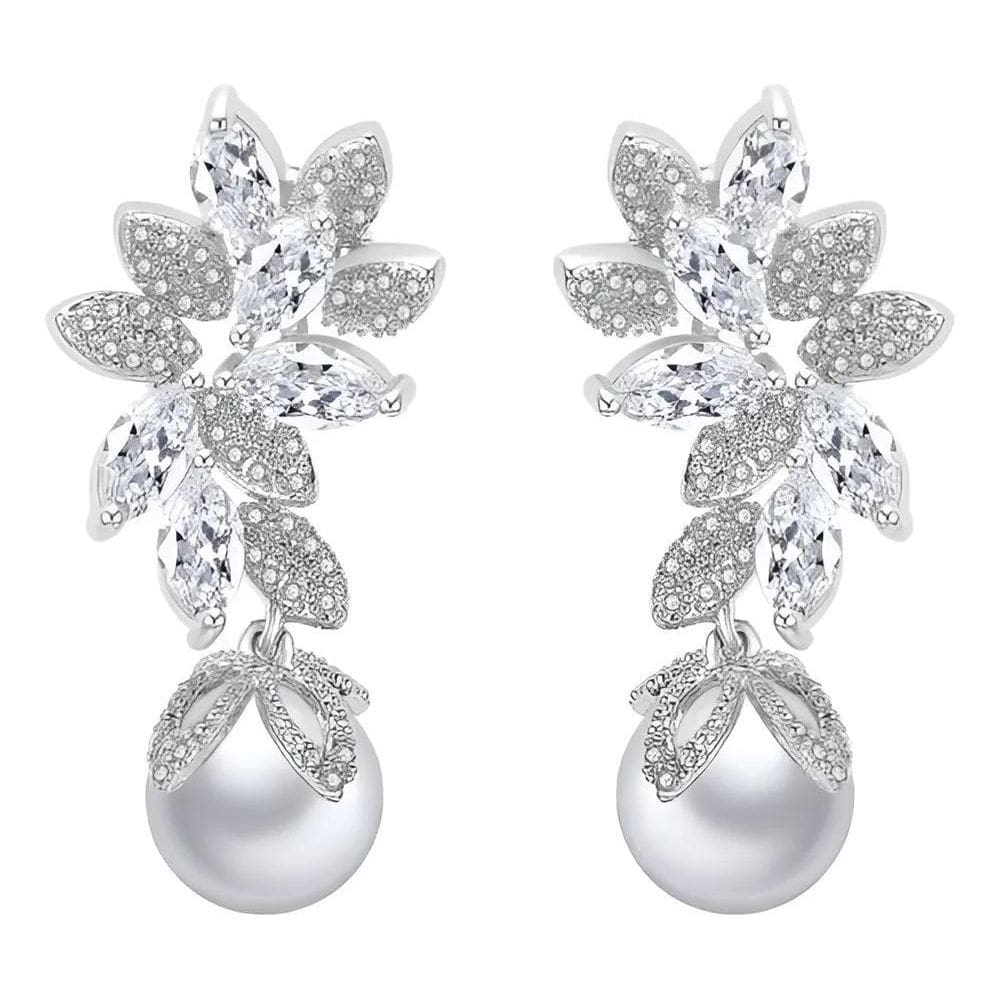 Brinco Noiva Zirconia Perola Pendurado Prata Delicad Pratead