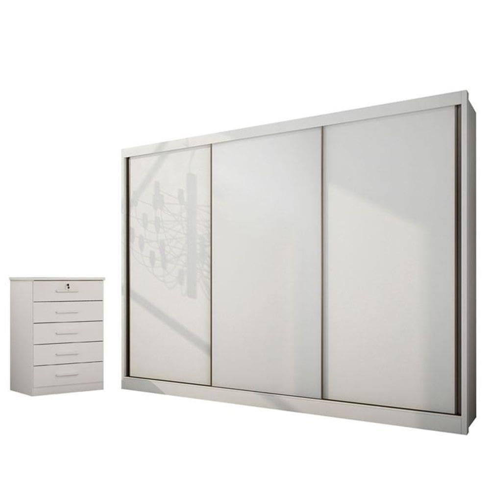 Guarda Roupa Casal Londres e Gaveteiro Suiça Neve - Novo Horizonte