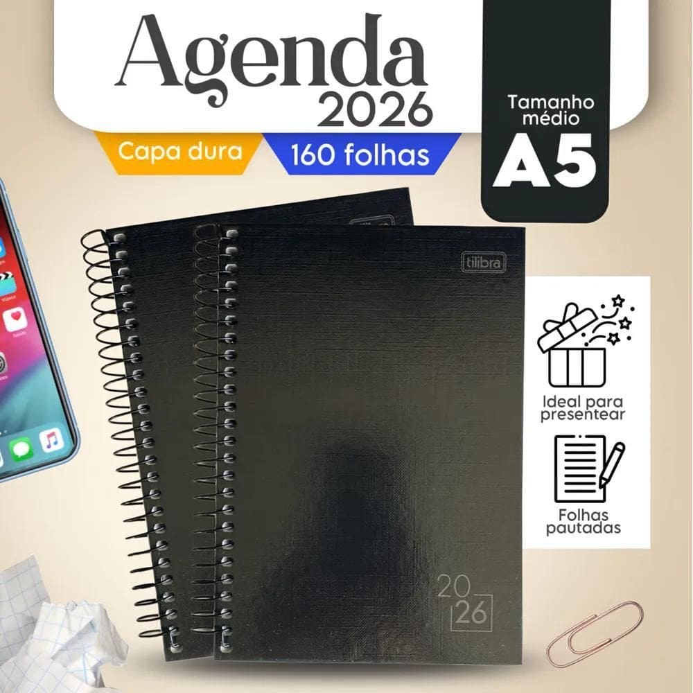 Agenda 2026 Diária Espiral Spice Tilibra Preta Média Empresa