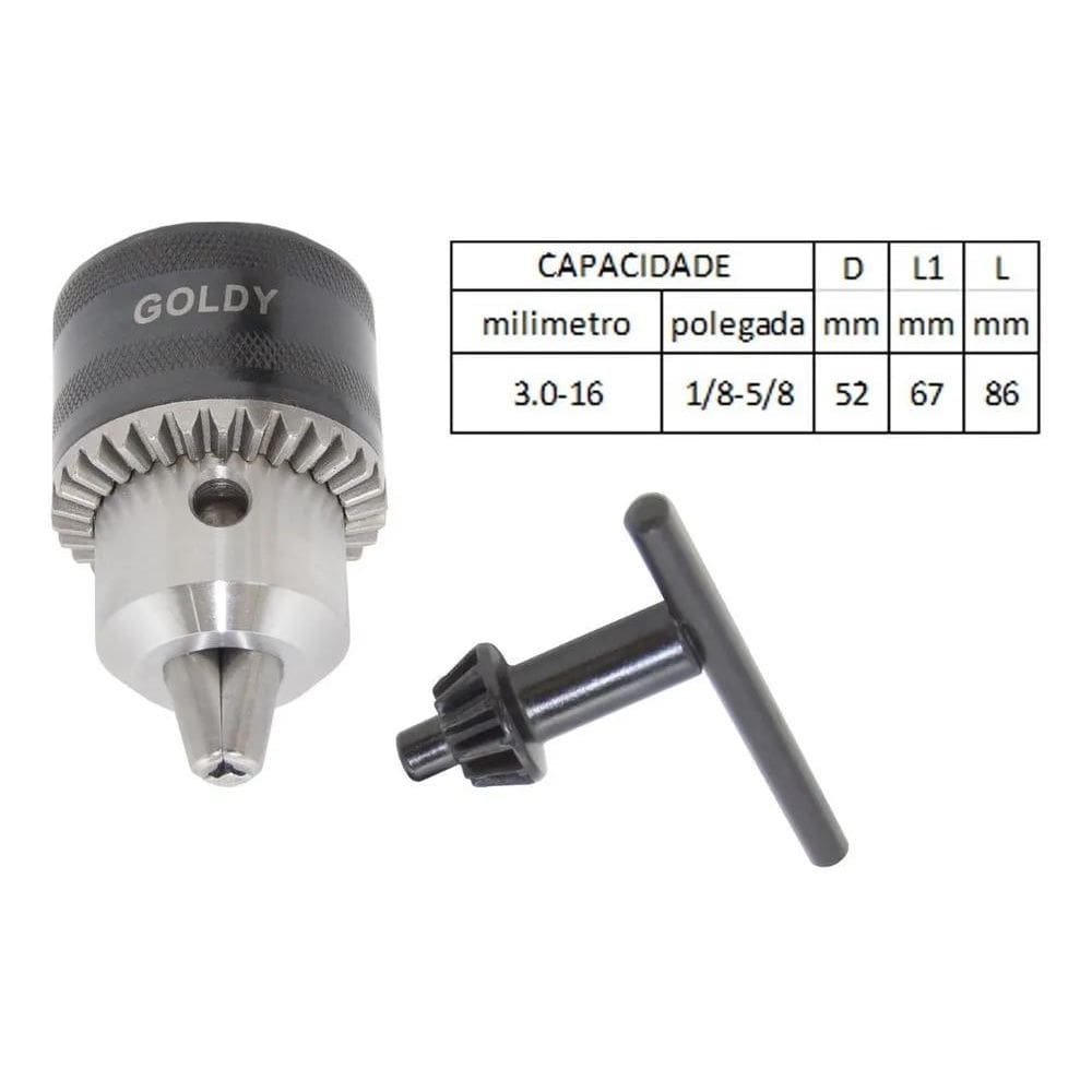 Mandril Cônico Com Chave 5/8 3-16Mm B16 Goldy