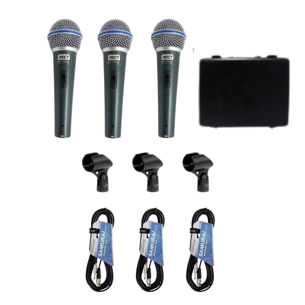 Kit 3 Microfone Dinâmico + 3 Cabos Xlr X Xlr 5M