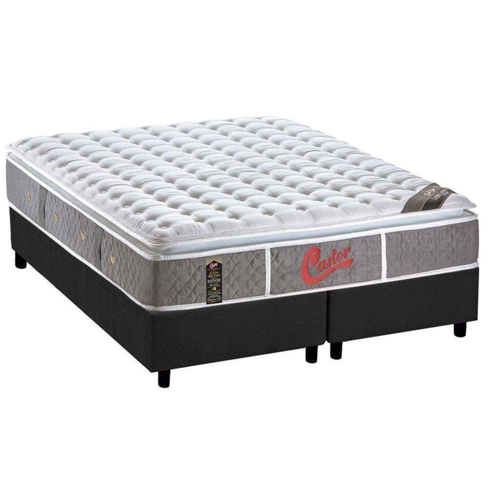 Cama Box King: Colchão Molas Ensacadas Castor Light Oxygen New + Base Crc Suede Cinza (193x203)