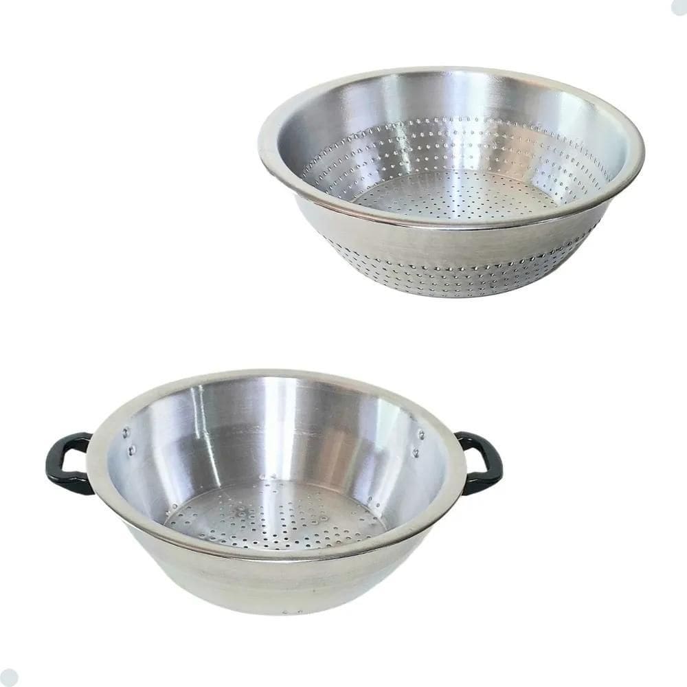 Kit Escorredor Lavador De Macarrão E Arroz Em Alumínio 2 Pç