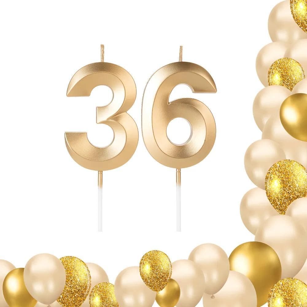 2 Velas De Aniversario Numero Design Dourada Idades 36/63 An