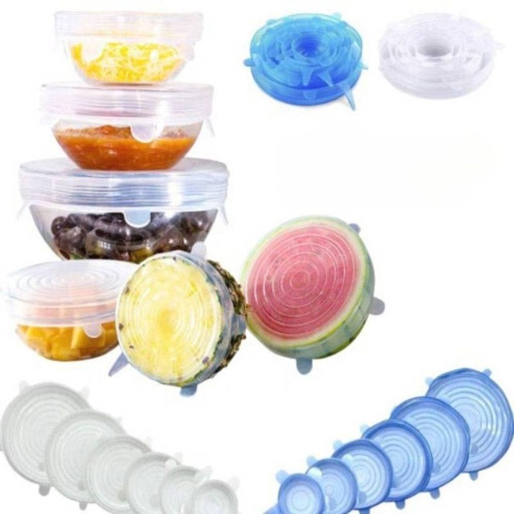 Kit Com 06 Tampas Flexível De Silicone Alimentos Universal