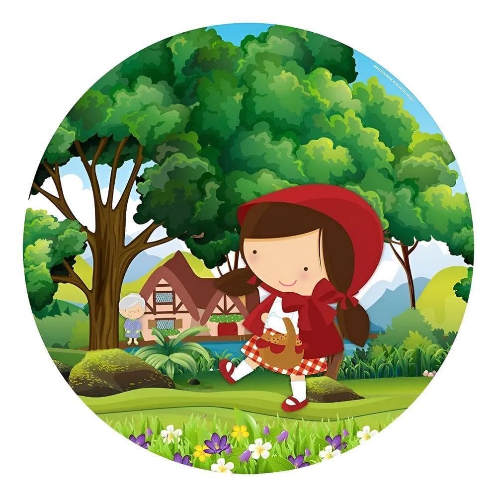 Painel Festa Redondo Sublimado 3D Tecido Chapeuzinho Vermel