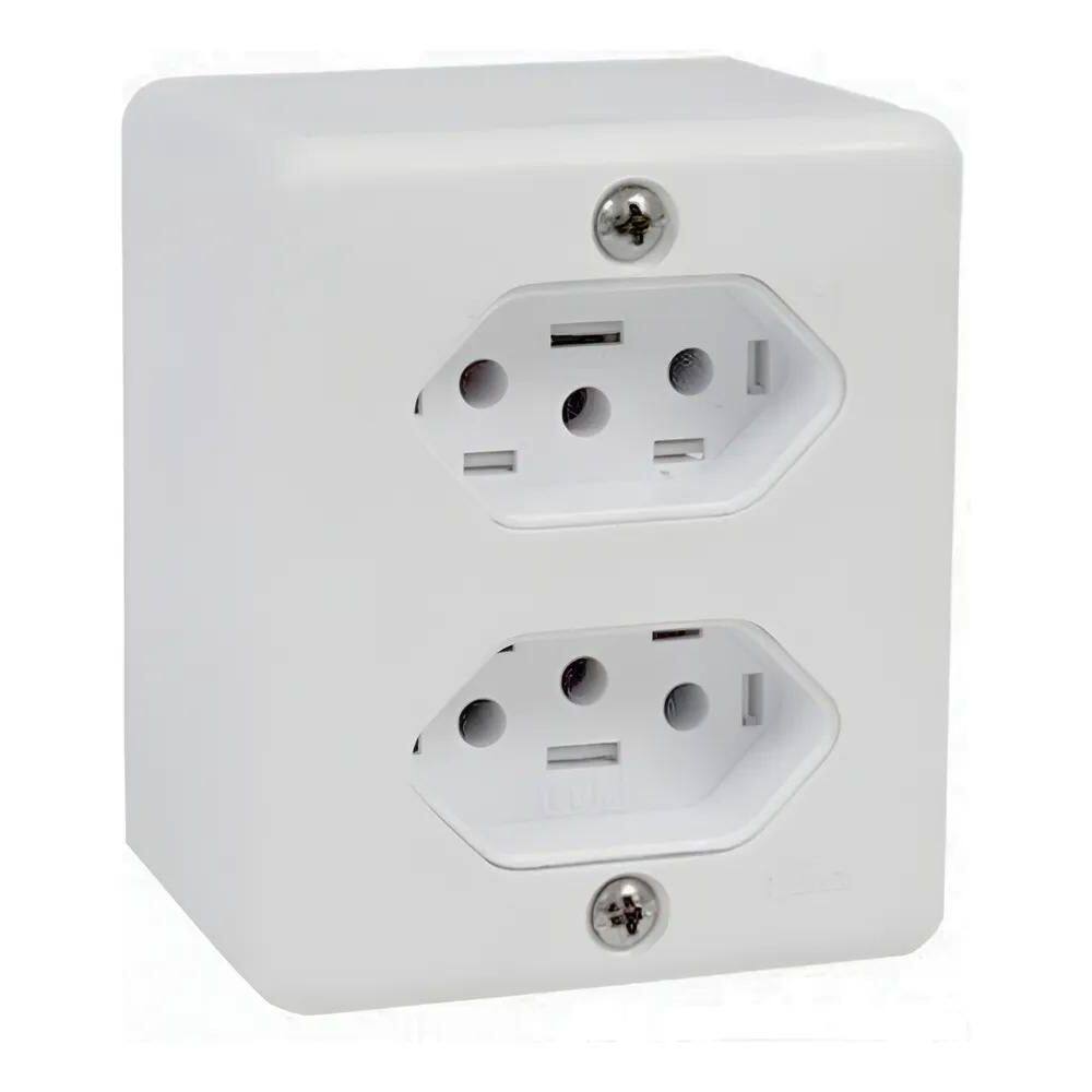 Tomada Dupla 10A Ou 20A Sistema X Caixa Sobrepo 10A Branco