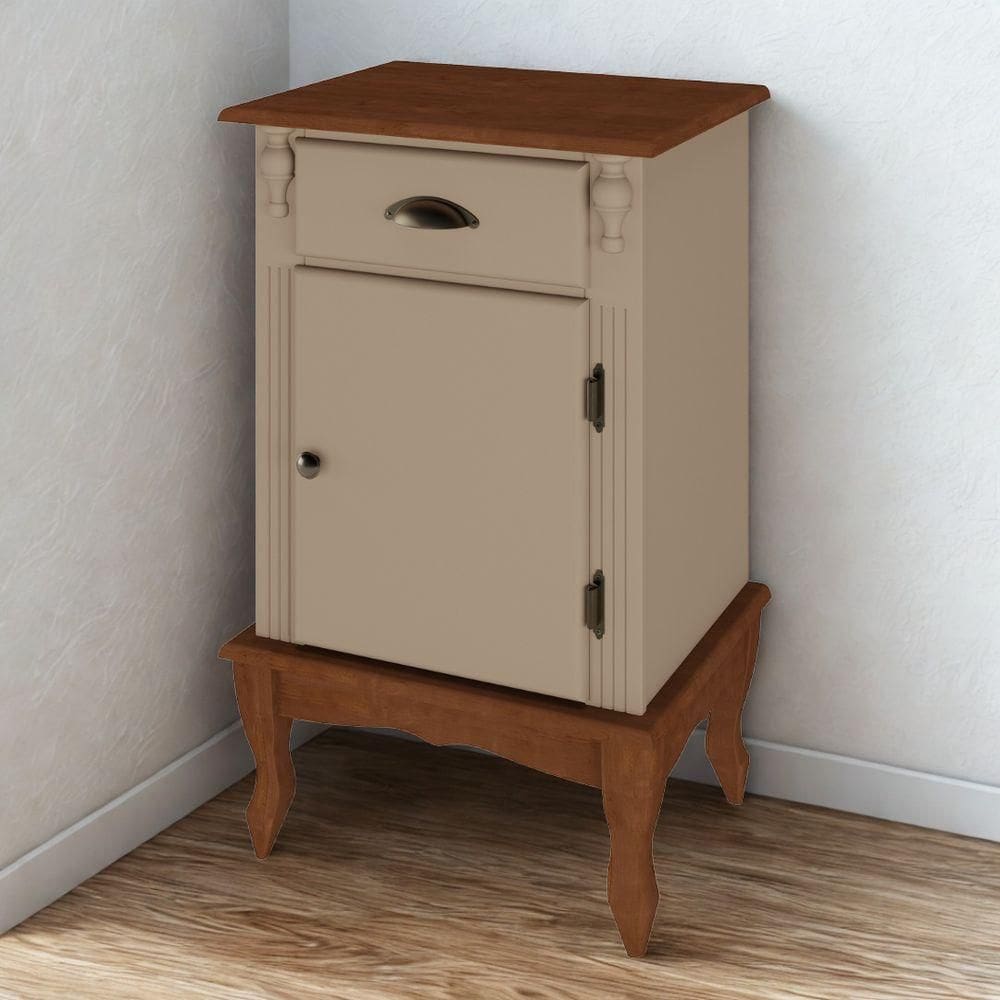 Mesa De Cabeceira 1 Porta E 1 Gaveta Com Pés Luiz Xv - Amêndoa Laca Com Tampo E Base Imbuia Glazer Puxador Concha E Bola