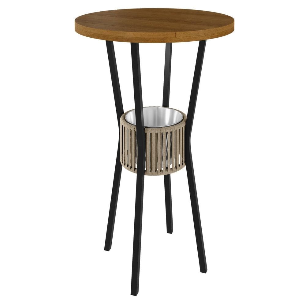 Mesa Bistrô com Porta Gelo Bar 70cm Madeira Maciça Marrom/Rami/Preto