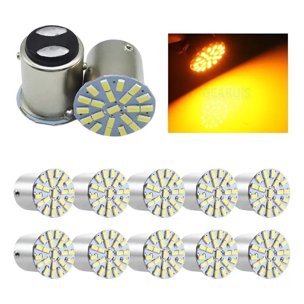 Kit 10 Lampada 22 Led Bay15D 2 Polo Cores 3014 A Laranja