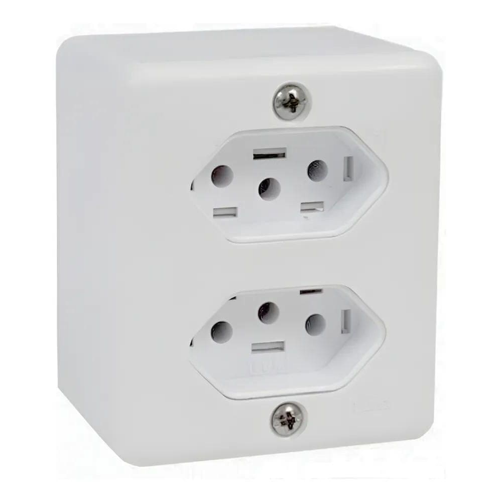 Tomada Dupla 10A Ou 20A Sistema X Caixa Sobrepo 10A Branco