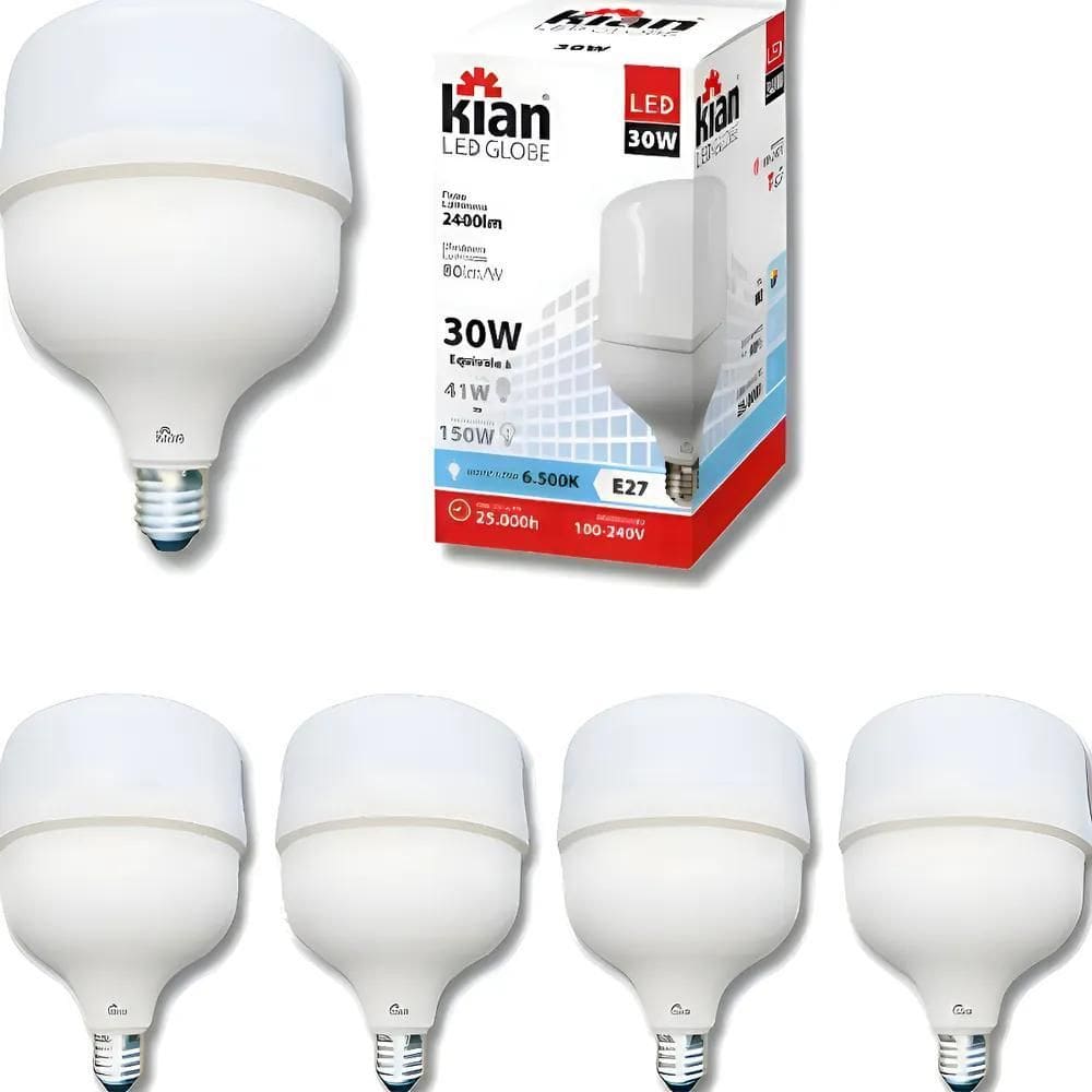 Kit 5 Un Lampadas Led 30W Bulbo E27 6500K Branco Frio Kian