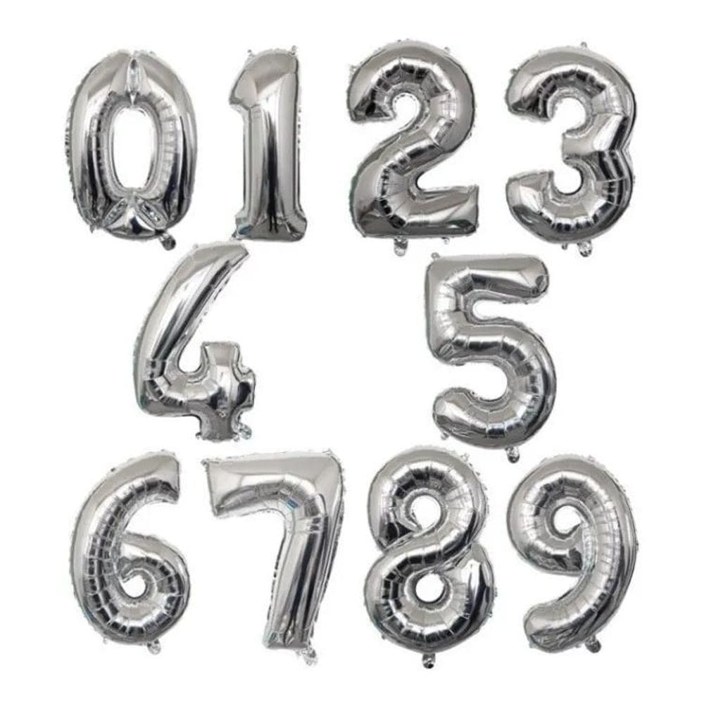 Balão Bexiga De Número Prata Metalizado - 40 Cm 0