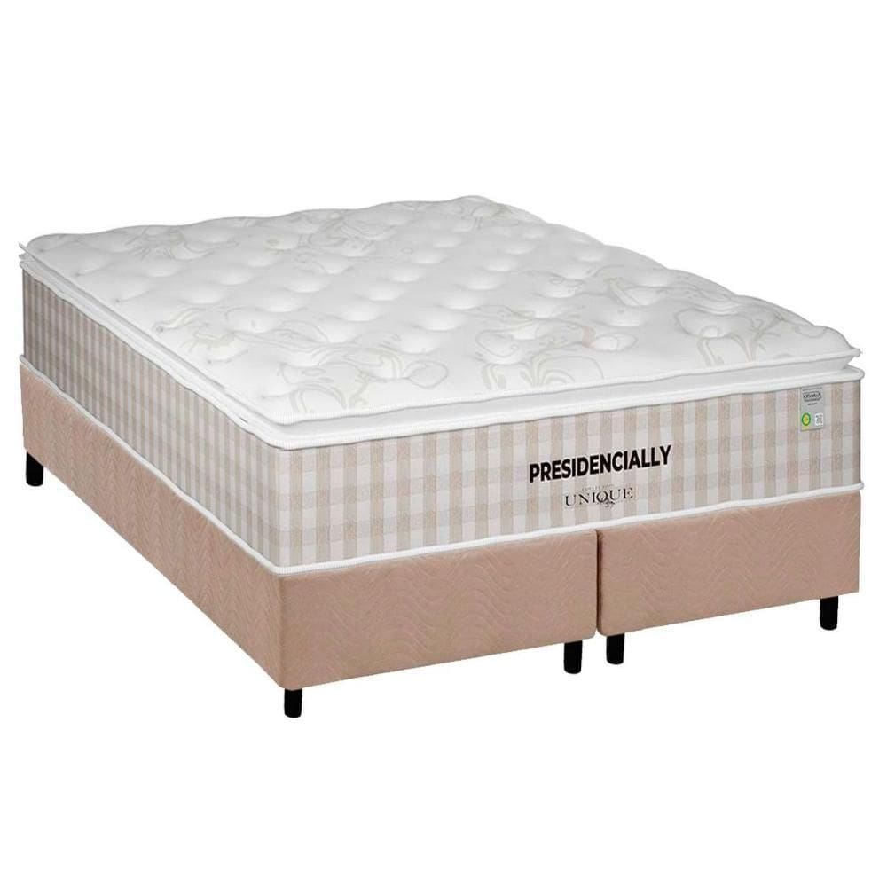 Cama Box Queen: Colchão Molas Ensacadas Plumatex Presidencially Selado + Base Crc Suede Clean (158x198)