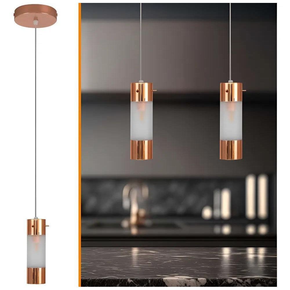 Luminaria Pendente Sala Quarto Teto Moderno Aço Vidro Cobre