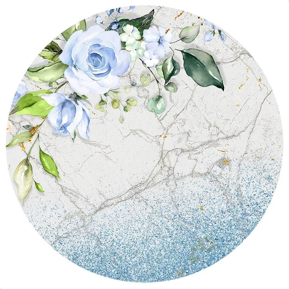 Painel Festa Redondo Sublimado Temático 3 Flores Mármore Azu