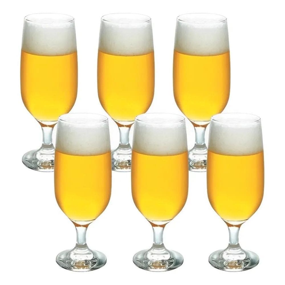 2X Jogo Copo Tacas Cerveja Vidro 300Ml - Kit 6 Peças Nadir
