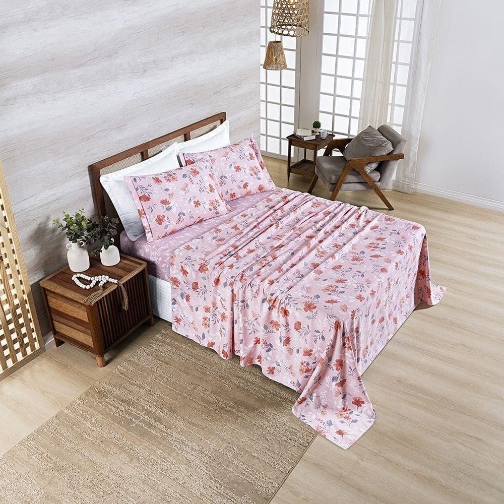 Jogo De Cama Afeto 400 Fios Casal Padrão 04 Peças 100% Poliéster - Flora