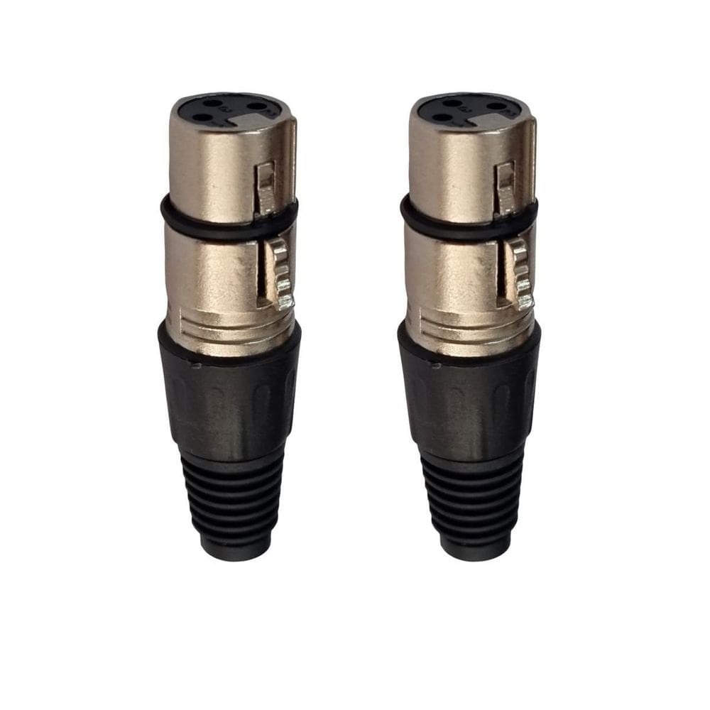 Kit 2 Plug Xlr Fêmea Metal Simples Cromado Mxt