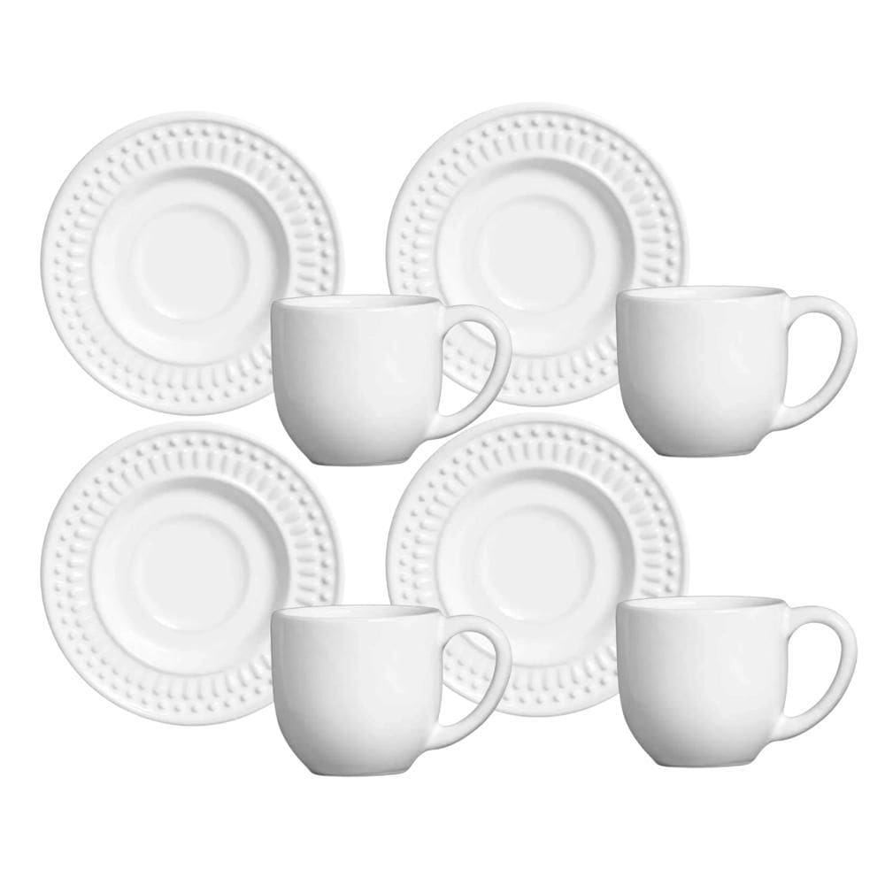 Jogo Xicaras Café Com Pires 160Ml 4 Pçs Cerâmica Roma Branco