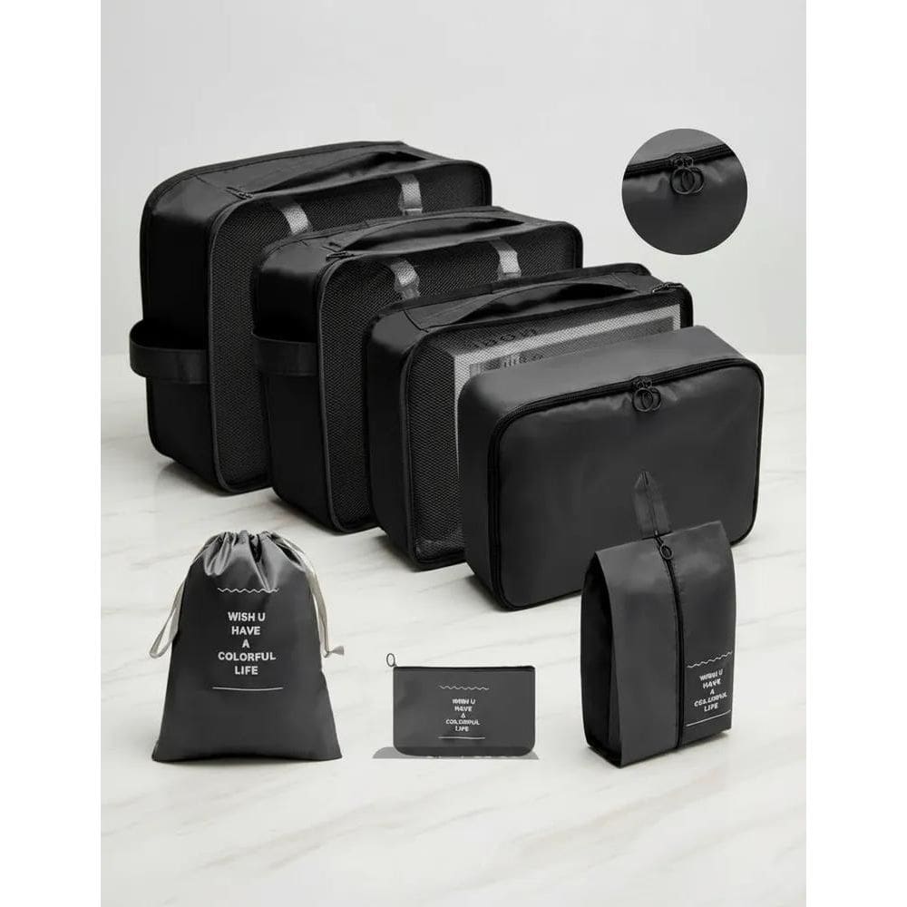 Kit 7 Peças Organizador Malas De Viagem Bolsas N Preto Liso