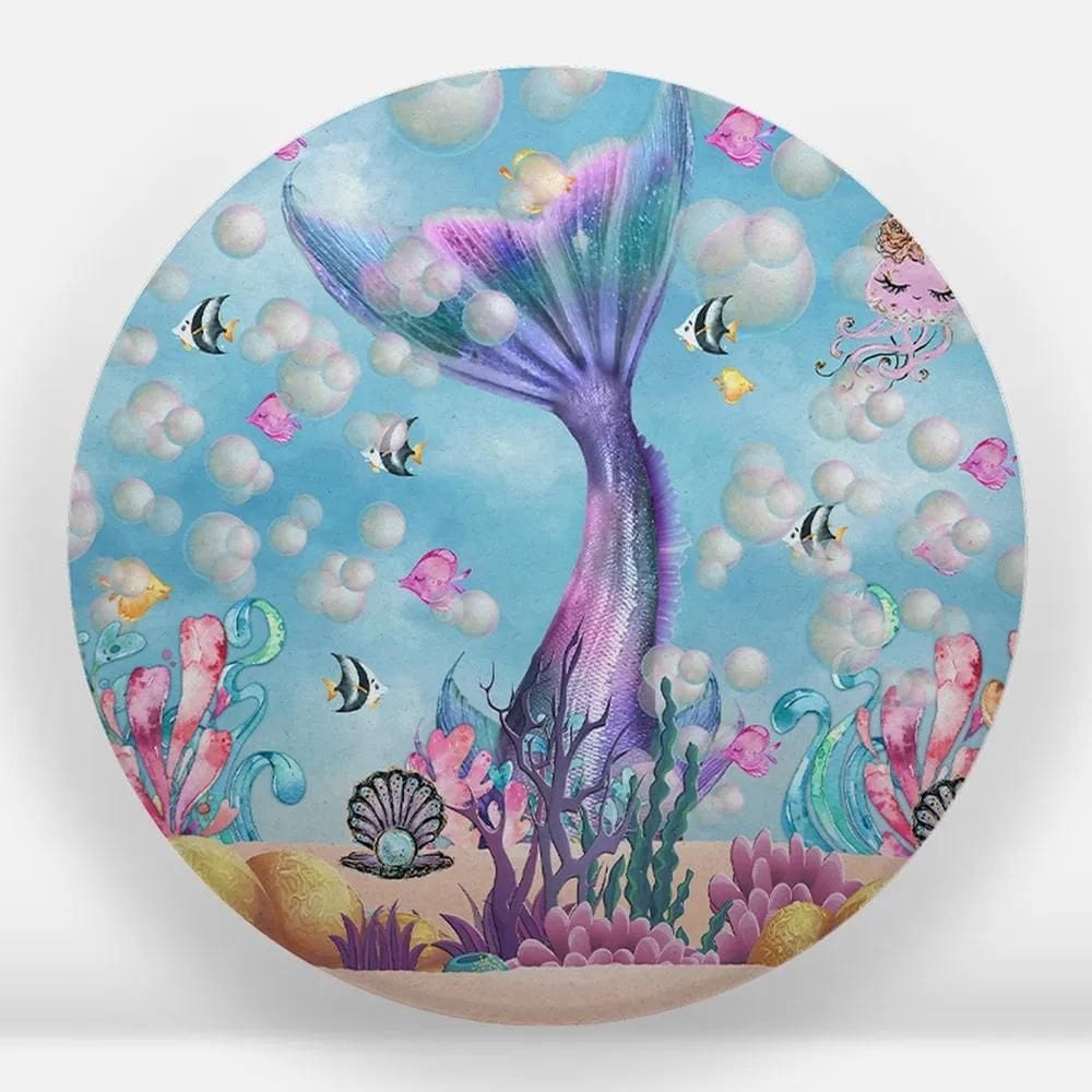 Painel Redondo Sublimado Em Tecido 1,5X1,5 Vários Te Sereia