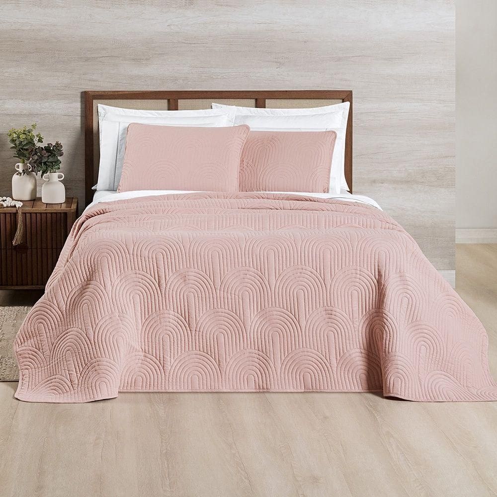 Cobre Leito Arcos 200 Fios Casal Padrão 03 Peças 100% Poliéster - Sal Rosa