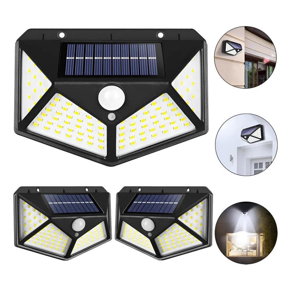 Kit 3 Luminária Solar 100 Led Com Sensor Jardim Prova D Pret