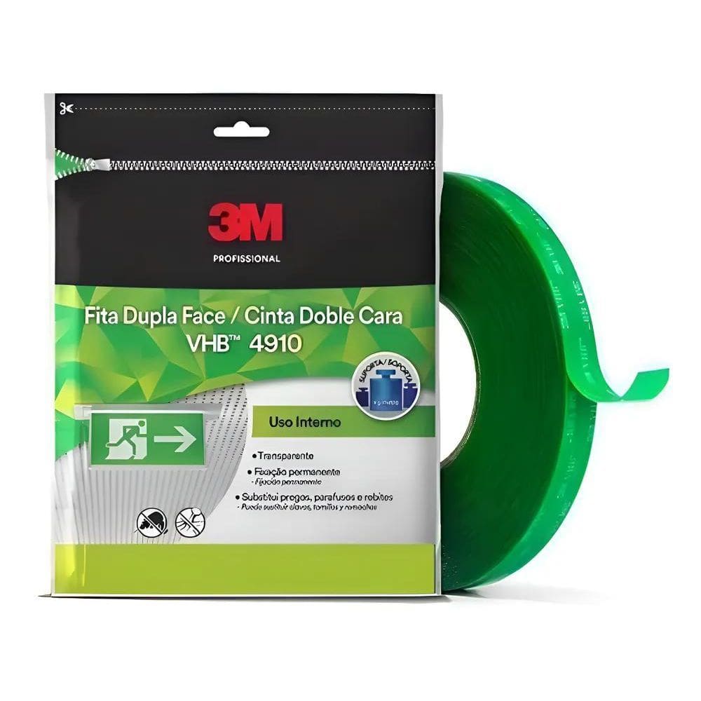Fita Dupla Face Fixa Forte 3M Vhb 12Mmx20M 4910 Cor Verde-Es