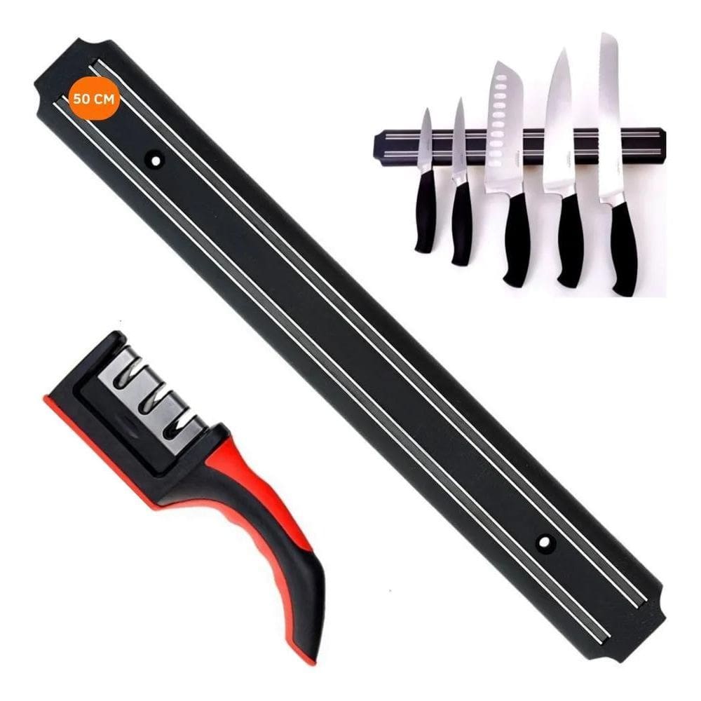 10X Barra Magnética Imã Suporte Facas + Afiador De Facas Co