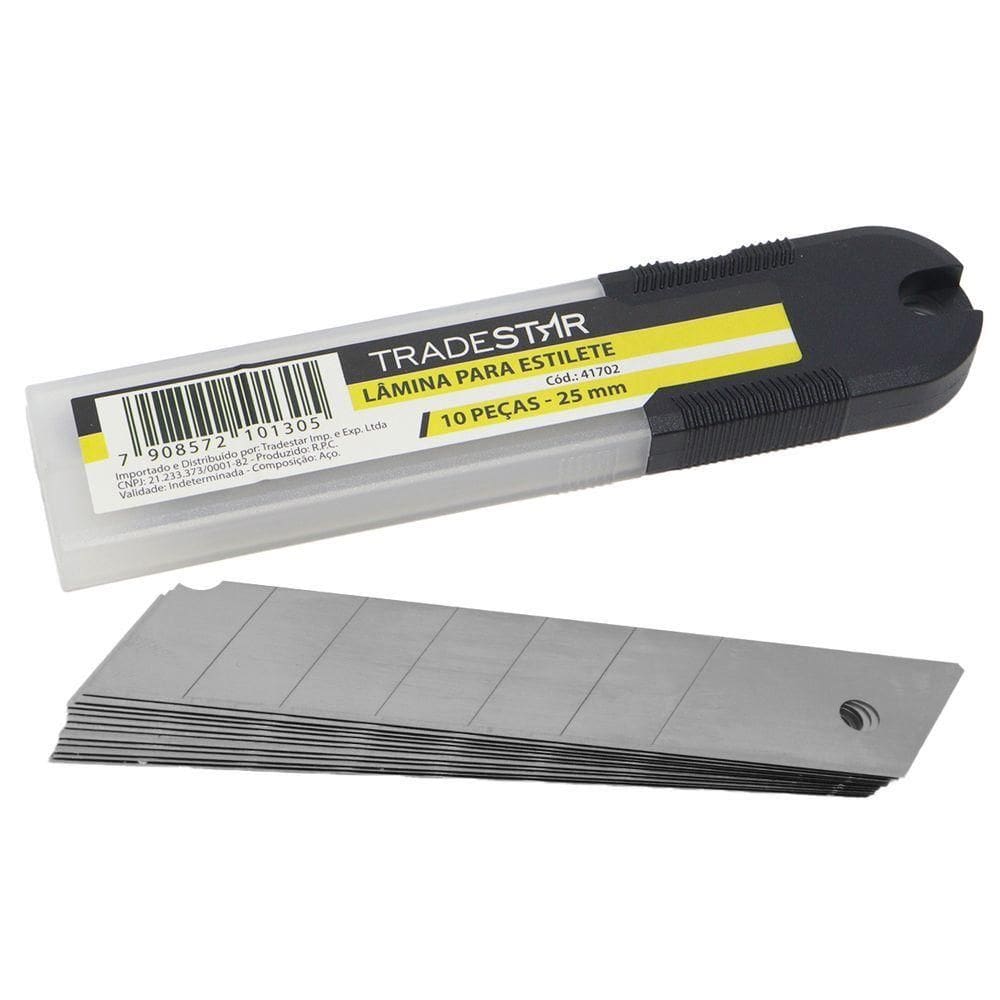Lâmina Para Estilete 25 Mm Com 10 Peças Tradestar