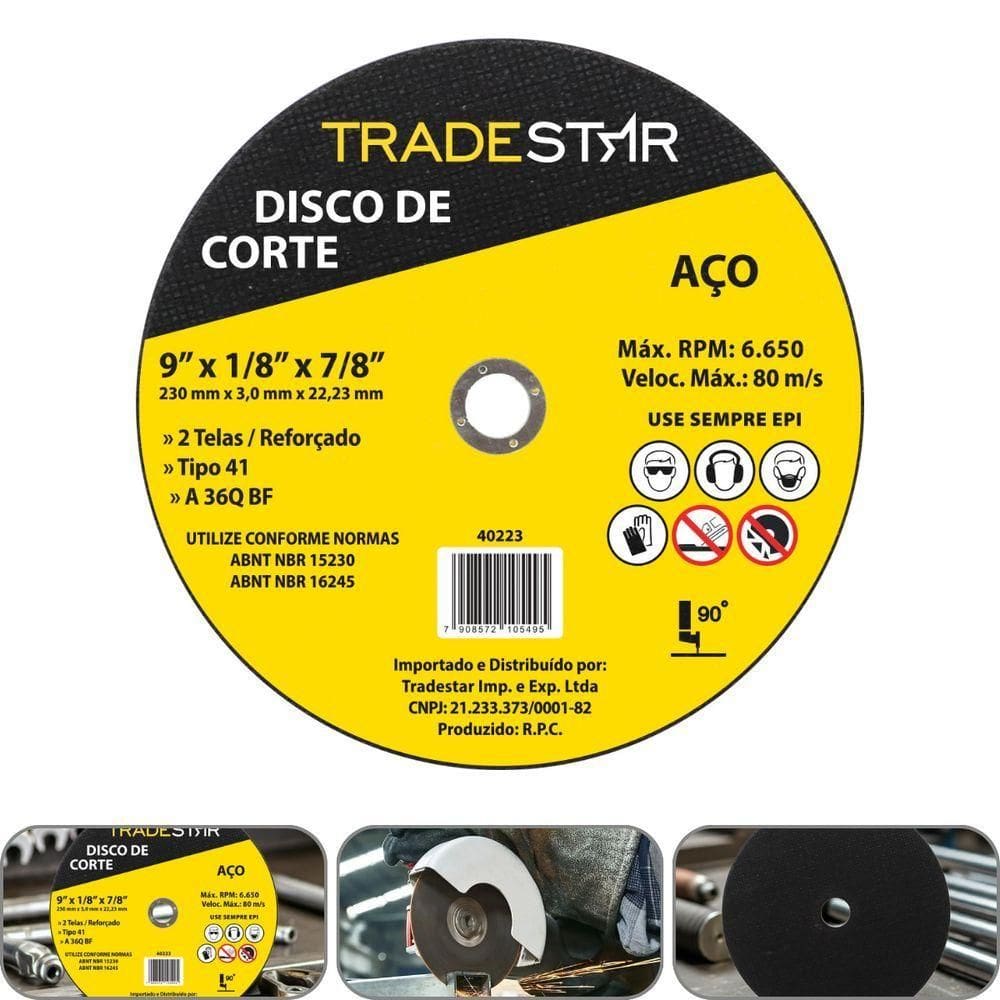 Disco De Corte 230x3,0 Mm 2 Telas Furo 22,23mm Aço Tradestar