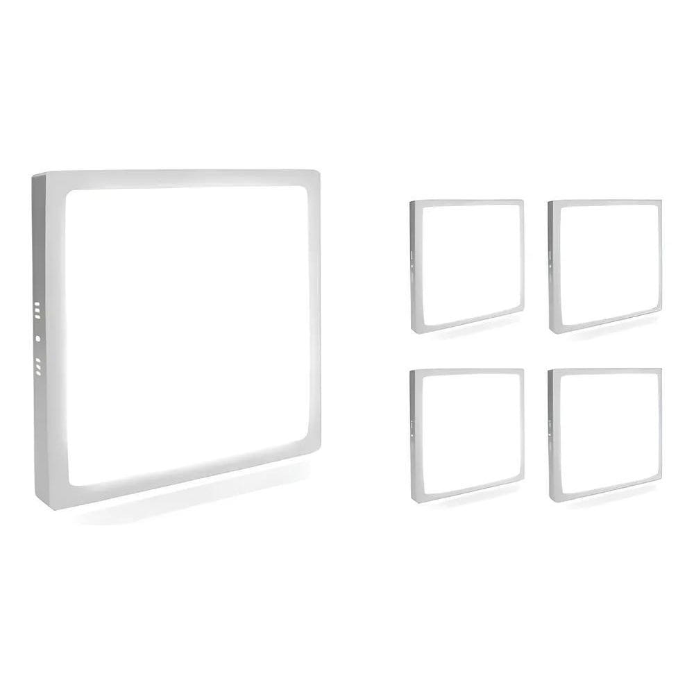 Kit 5 Plafon Sobrepor 25W 21X21 Quadrado 6500K Branca Frio B