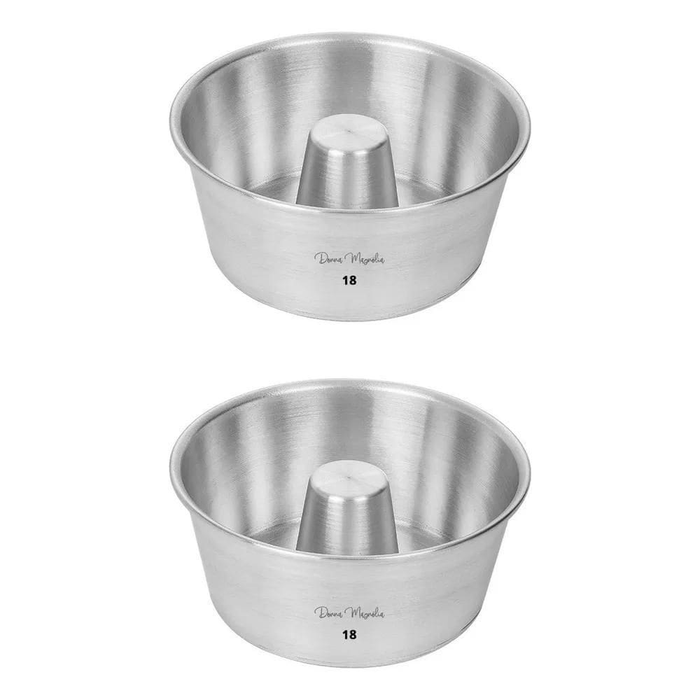 3X Forma Assadeira Bolo Pudim Redonda C/Tubo N18 Kit 2 Pçs.