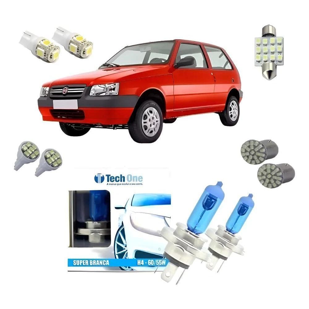 Kit Lampadas Super Branca H4 + Led Uno Mille Techone Uno Mil