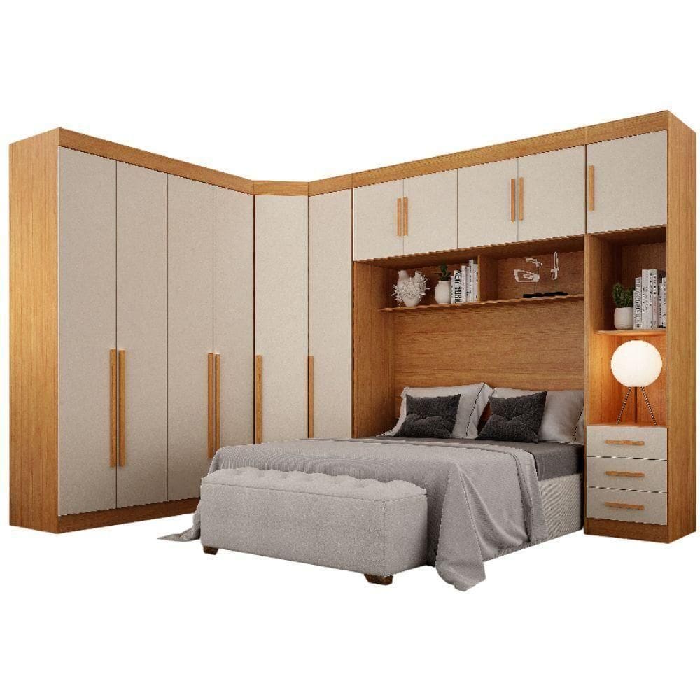 Conjunto Guarda Roupa Modulado Orion Cinamomo Off White Casal 11 Portas 6 Gavetas Leifer Móveis
