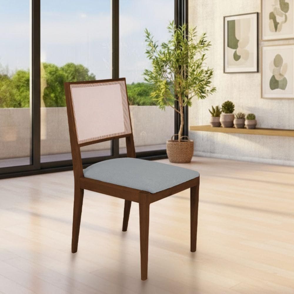 Cadeira De Jantar Estofada Suellen Mel Linho Cinza