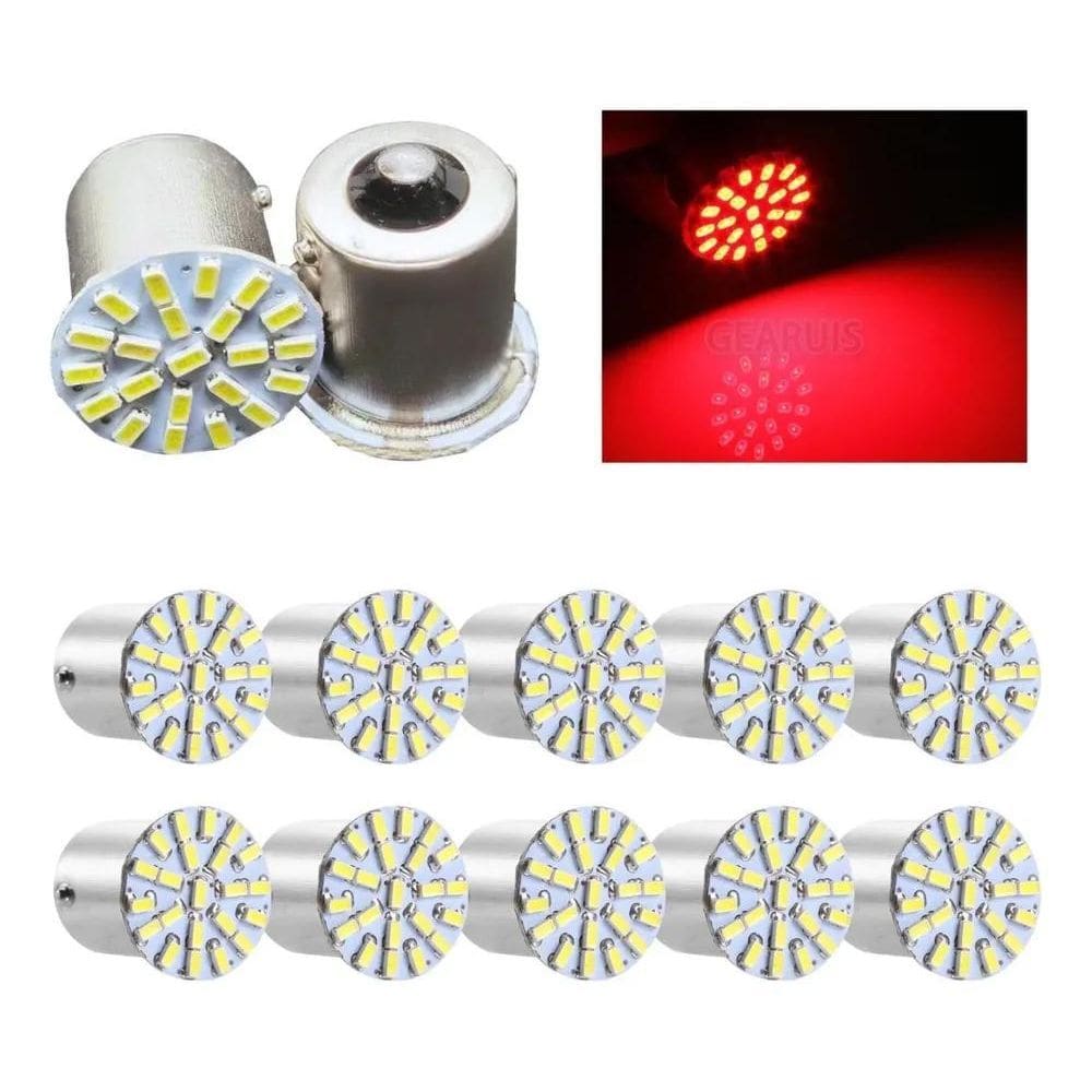 Kit 10 Lampada 22 Led Ba15S 1 Polo Cores 3014 Vermelho