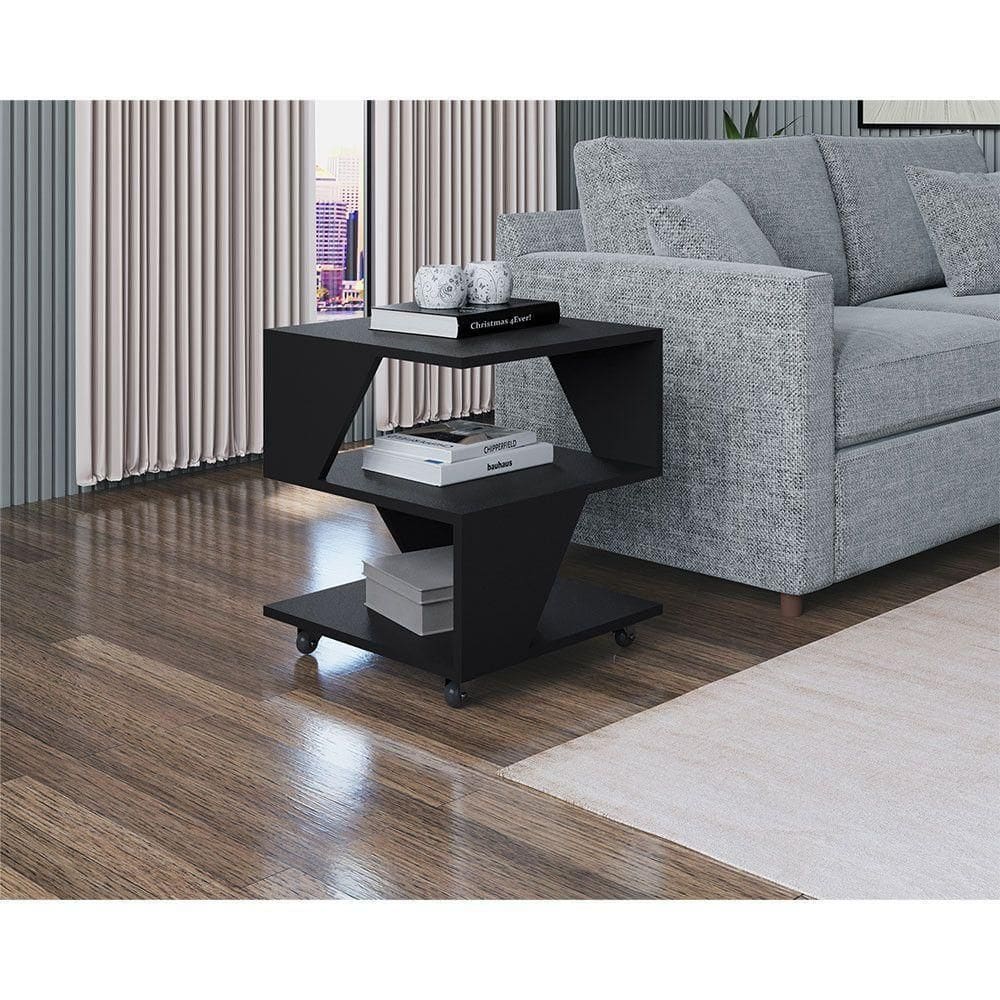 Kit Sapateira Spin Tropical 3 Portas E 2 Mesas De Cabeceira Preto/carvalho