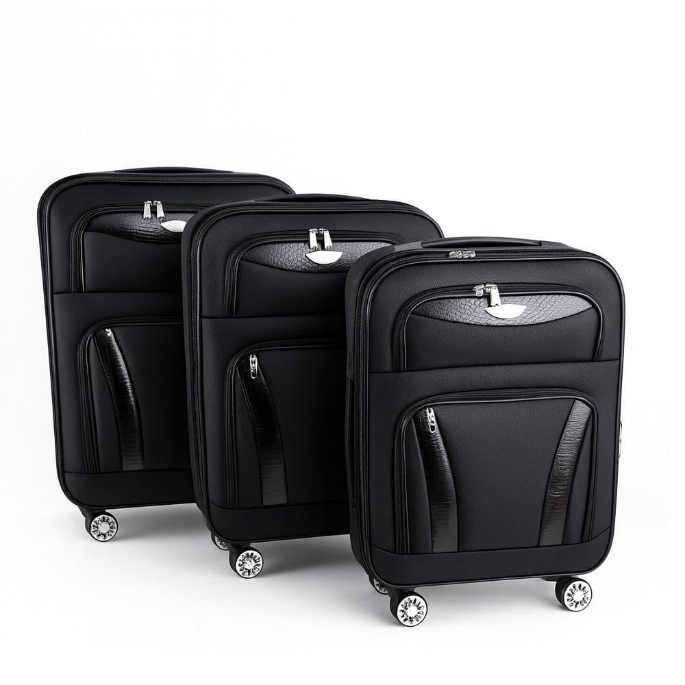 Kit Malas Viagem Rigidas 3 Peças Preta Expansivel 4 Rodas Giratorias 360º Cadeado Senha Bolso Frontal Tamanhos P M G