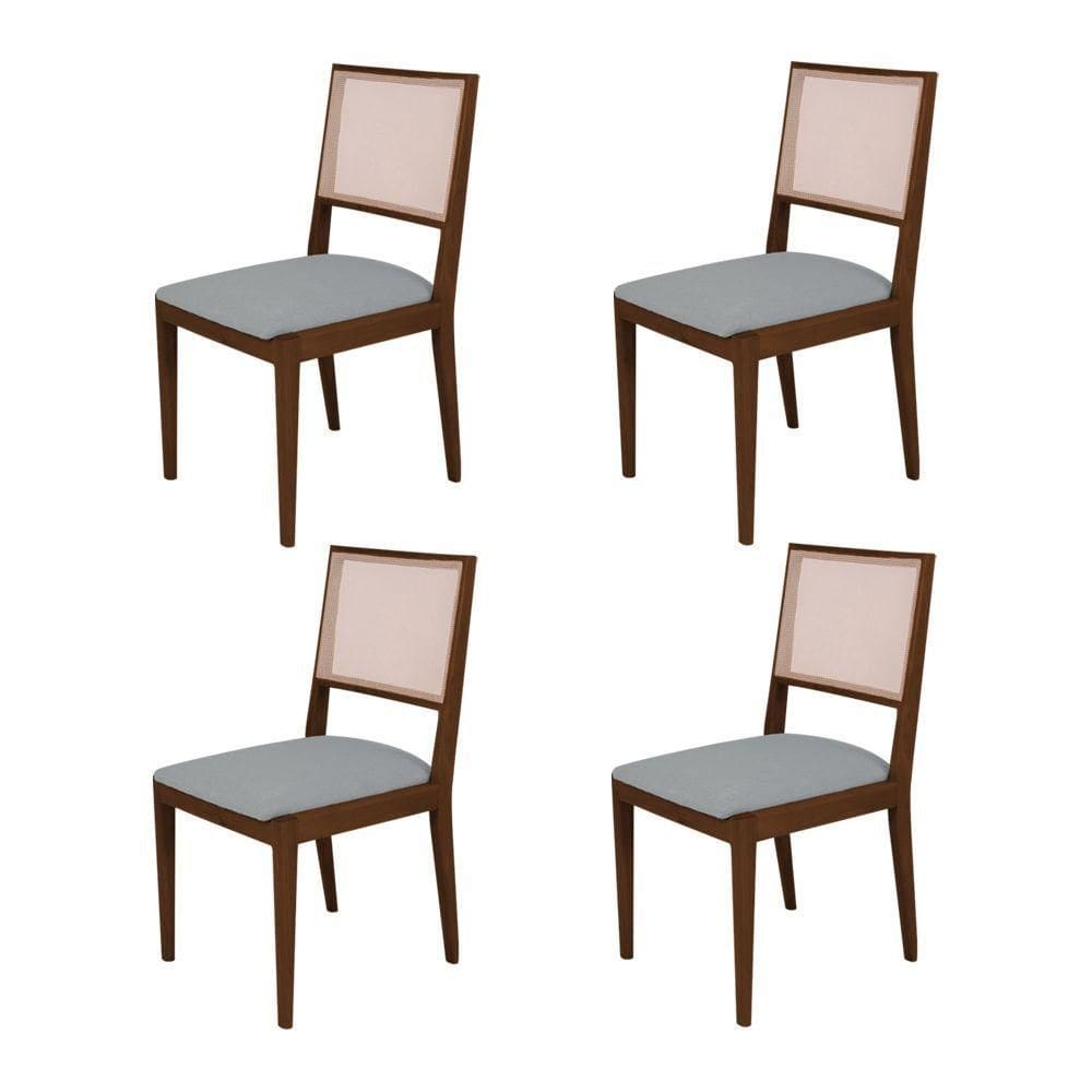 Conjunto Com 4 Cadeiras De Jantar Suellen Em Madeira E Mdf Mel Linho Cinza