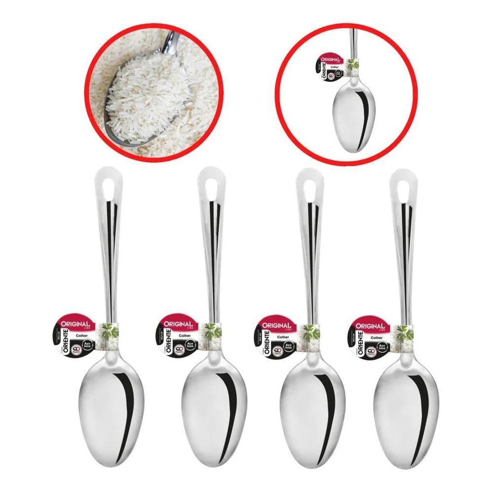 4 Colher Para Pegar Servir Arroz Aço Inox Utensilio Cozinha